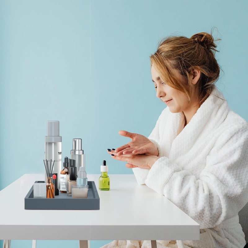 BBK Bathroom Vanity Tray- 2 Pack (7.8" and 11.8") Silicone Bathroom Tray for Counter, Perfume Key Trinket Ring Tray, Decor Soap Dispenser Countertop Tray for Kitchen Sink Organization.(Gray) - Image 2